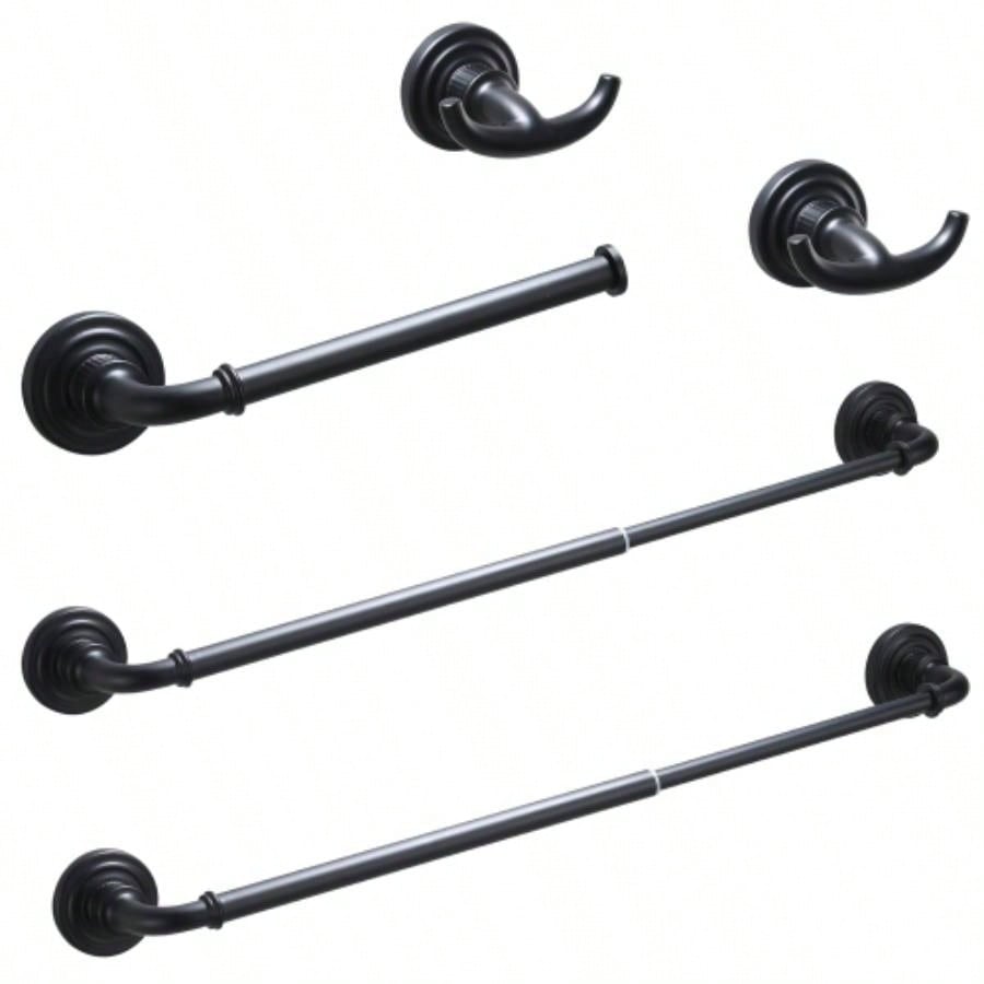 Bathroom Hardware Set Black 4 - Pieces Bathroom Towel Rack 24 Inches Adjustable Bathroom Accessories Set