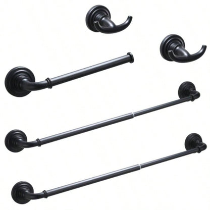 Bathroom Hardware Set Black 4 - Pieces Bathroom Towel Rack 24 Inches Adjustable Bathroom Accessories Set