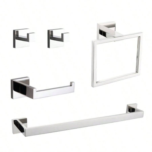 5 - Piece SUS304 Bathroom Set: Towel Bar+ Ring+ Hooks+ TP Holder, Brushed