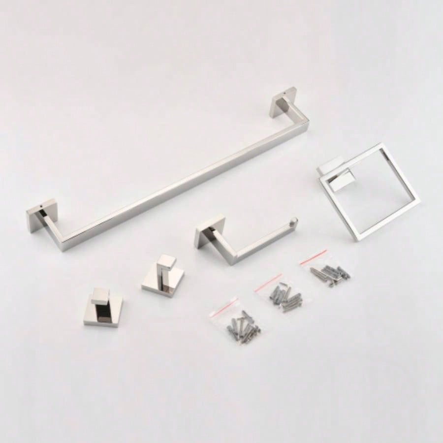 5 - Piece SUS304 Bathroom Set: Towel Bar+ Ring+ Hooks+ TP Holder, Brushed