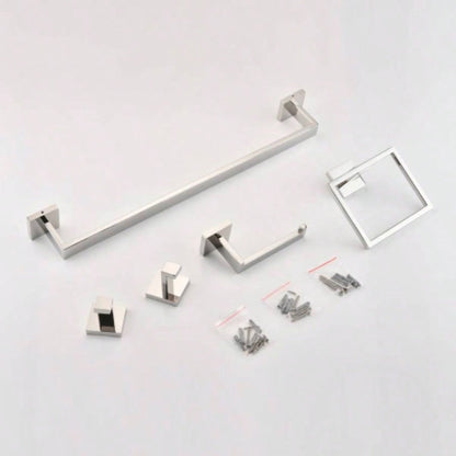 5 - Piece SUS304 Bathroom Set: Towel Bar+ Ring+ Hooks+ TP Holder, Brushed