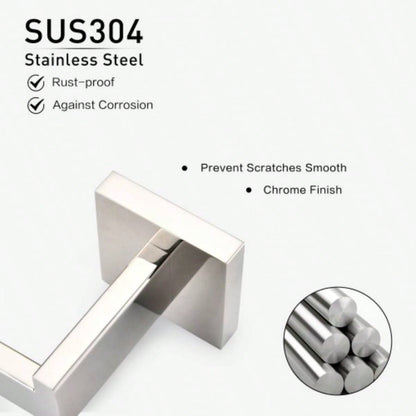 5 - Piece SUS304 Bathroom Set: Towel Bar+ Ring+ Hooks+ TP Holder, Brushed