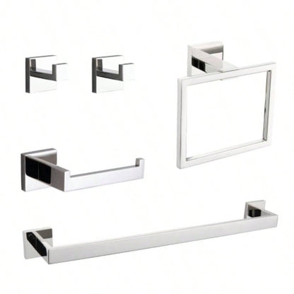 5 - Piece SUS304 Bathroom Set: Towel Bar+ Ring+ Hooks+ TP Holder, Brushed