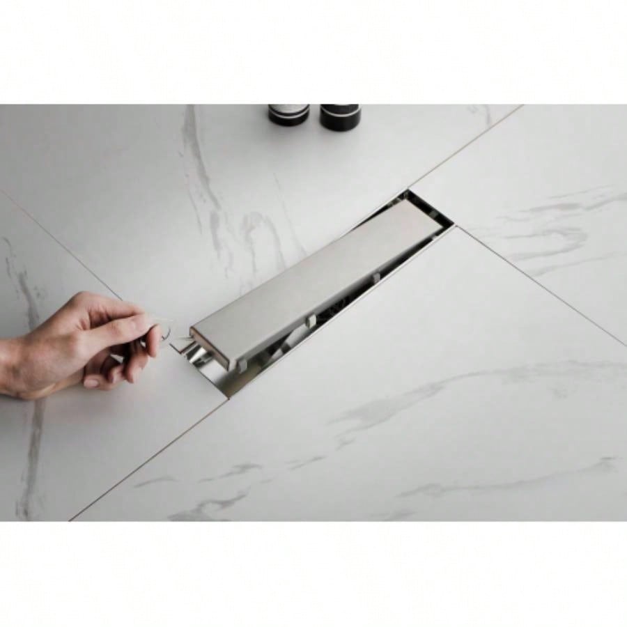 12 Inches Linear Shower Drain, Included Hair Strainer and Leveling Feet, Flange