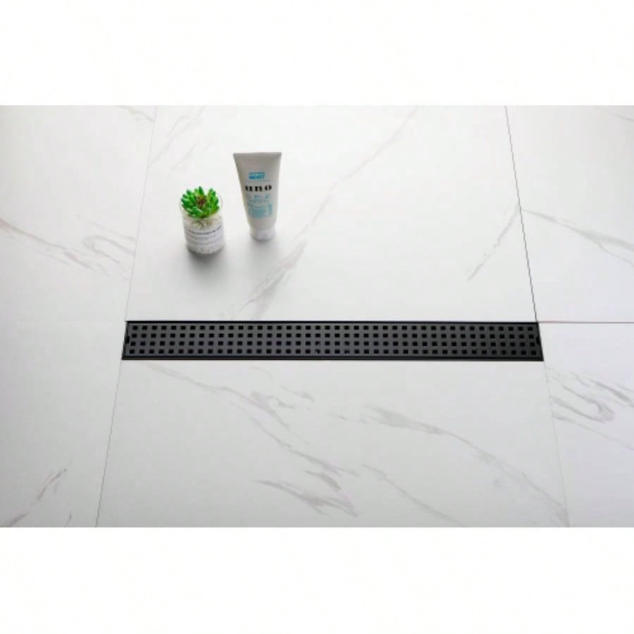 24 Inches Linear Shower Drain with Removable Quadrato Pattern Grate, 304 Stainless Shower Drain Included Hair Strainer and Leveling Feet