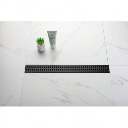 24 Inches Linear Shower Drain with Removable Quadrato Pattern Grate, 304 Stainless Shower Drain Included Hair Strainer and Leveling Feet