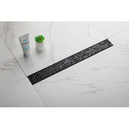 24 Inches Linear Shower Drain with Removable Quadrato Pattern Grate, 304 Stainless Shower Drain Included Hair Strainer and Leveling Feet