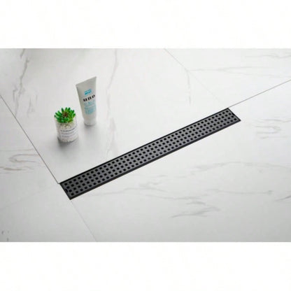 24 Inches Linear Shower Drain with Removable Quadrato Pattern Grate, 304 Stainless Shower Drain Included Hair Strainer and Leveling Feet
