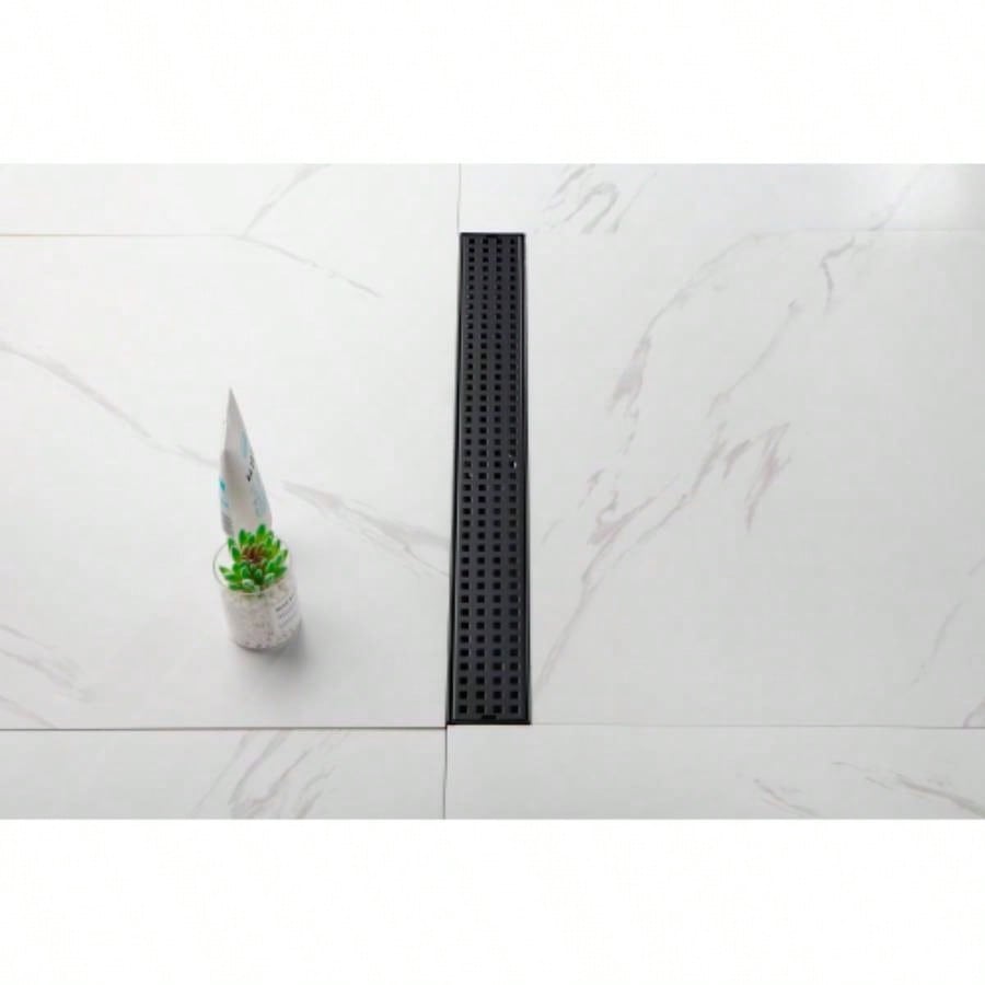 24 Inches Linear Shower Drain with Removable Quadrato Pattern Grate, 304 Stainless Shower Drain Included Hair Strainer and Leveling Feet