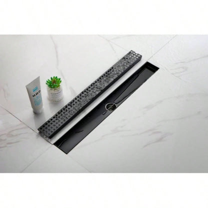 24 Inches Linear Shower Drain with Removable Quadrato Pattern Grate, 304 Stainless Shower Drain Included Hair Strainer and Leveling Feet