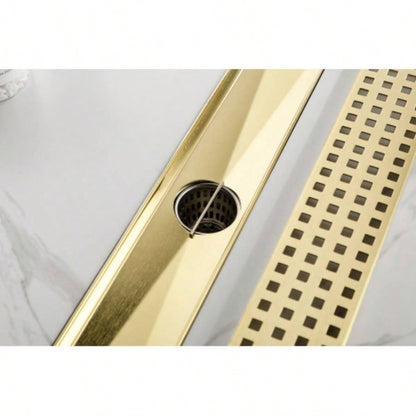 24 Inches Linear Shower Drain with Removable Quadrato Pattern Grate, 304 Stainless Shower Drain Included Hair Strainer and Leveling Feet, Flange