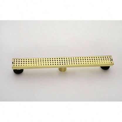 24 Inch Linear Shower Drain with Removable Quadrato Pattern Grate Cover, 304 Stainless Steel Shower Floor Drain with Hair Strainer and Leveling Feet