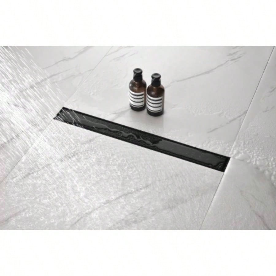 28 Inches Linear Shower Drain with Removable Cover, 304 Stainless Shower Drain Included Hair Strainer and Leveling Feet, Flange