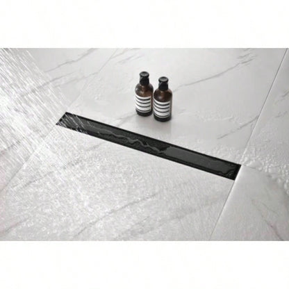 28 Inches Linear Shower Drain with Removable Cover, 304 Stainless Shower Drain Included Hair Strainer and Leveling Feet, Flange