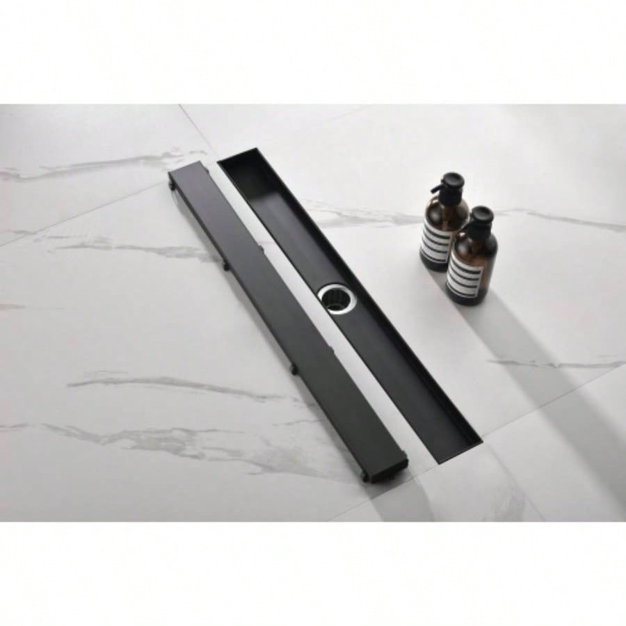28 Inches Linear Shower Drain with Removable Cover, 304 Stainless Shower Drain Included Hair Strainer and Leveling Feet, Flange