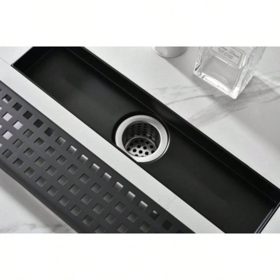 12 Inches Linear Shower Drain with Removable Quadrato Pattern Grate, 304 Stainless Shower Drain Included Hair Strainer and Leveling Feet