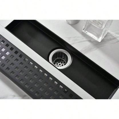 12 Inches Linear Shower Drain with Removable Quadrato Pattern Grate, 304 Stainless Shower Drain Included Hair Strainer and Leveling Feet