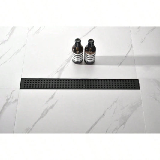 28 Inches Linear Shower Drain with Removable Quadrato Pattern Grate, 304 Stainless Shower Drain Included Hair Strainer and Leveling Feet, Flange