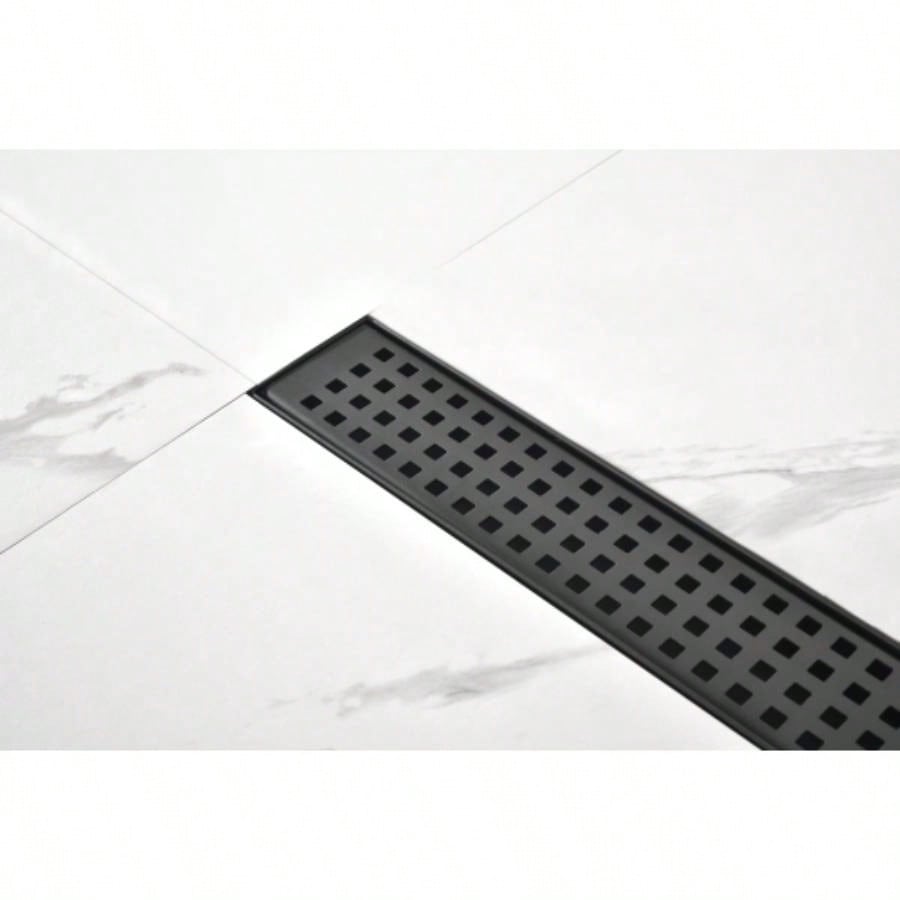 28 Inches Linear Shower Drain with Removable Quadrato Pattern Grate, 304 Stainless Shower Drain Included Hair Strainer and Leveling Feet, Flange