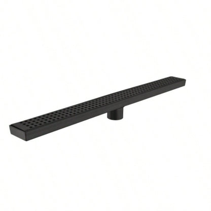 28 Inch Linear Shower Drain with Removable Quadrato Pattern Grate Cover, 304 Stainless Steel Shower Floor Drain with Hair Strainer and Leveling Feet