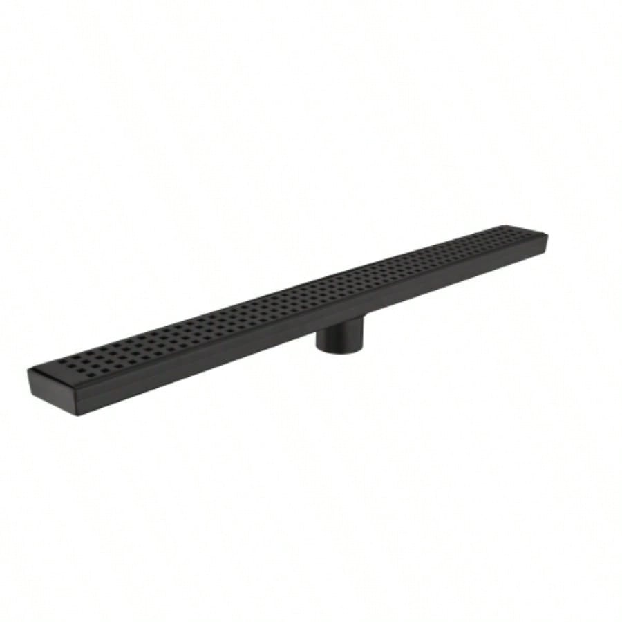 28 Inches Linear Shower Drain with Removable Quadrato Pattern Grate, 304 Stainless Shower Drain Included Hair Strainer and Leveling Feet, Flange