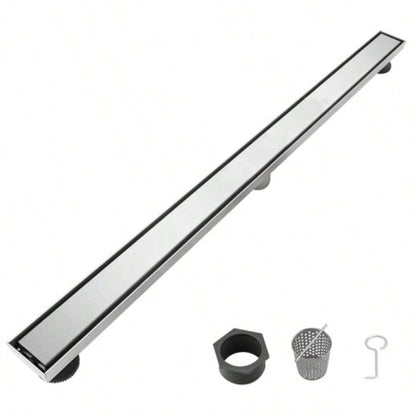 36 Inch Linear Shower Drain with Removable Cover, 304 Stainless Steel Shower Floor Drain with Hair Strainer and Leveling Feet