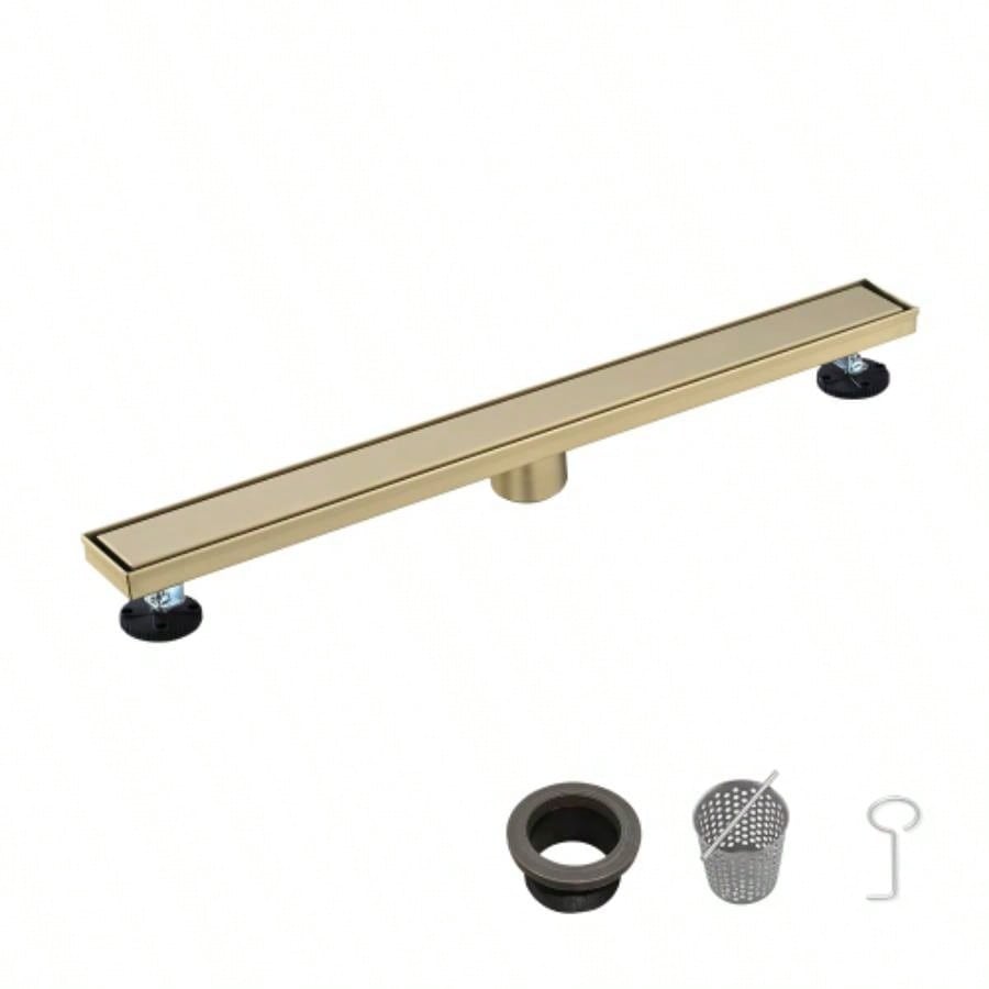 30 Inch Linear Shower Drain with Removable Cover, 304 Stainless Steel Shower Floor Drain with Hair Strainer and Leveling Feet
