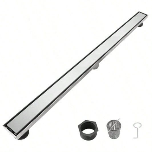 32 Inch Linear Shower Drain with Removable Cover, 304 Stainless Steel Shower Floor Drain with Hair Strainer and Leveling Feet