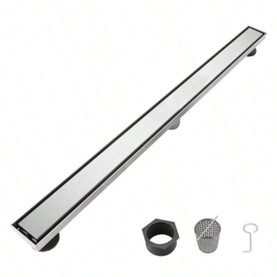 30 Inch Linear Shower Drain with Removable Cover, 304 Stainless Steel Shower Floor Drain with Hair Strainer and Leveling Feet