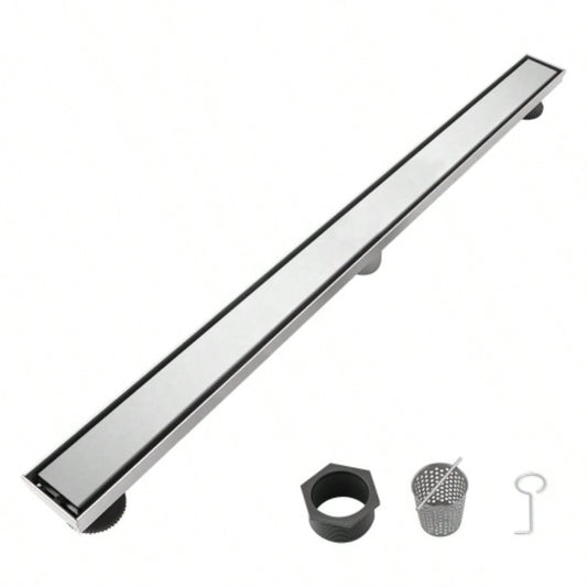 30 Inch Linear Shower Drain with Removable Cover, 304 Stainless Steel Shower Floor Drain with Hair Strainer and Leveling Feet
