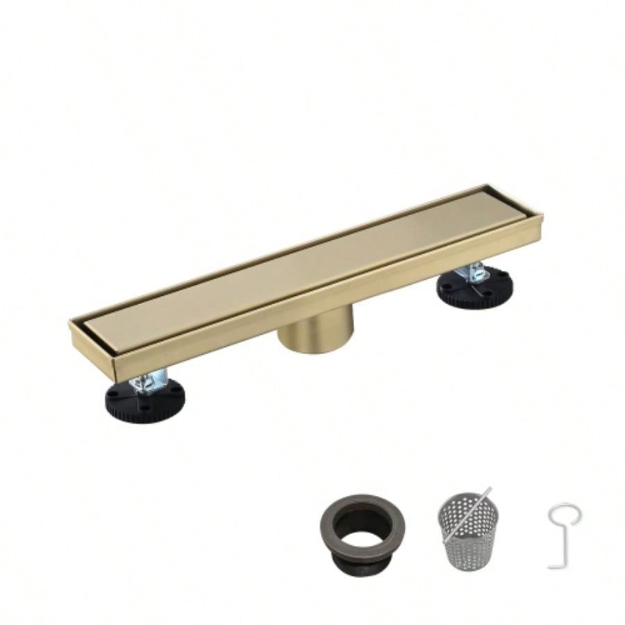 12 Inch Linear Shower Drain with Removable Cover, 304 Stainless Steel Shower Floor Drain with Hair Strainer and Leveling Feet