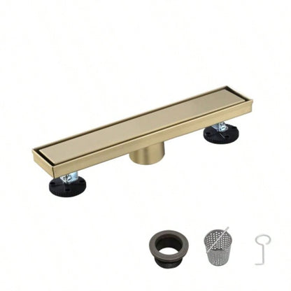 12 Inch Linear Shower Drain with Removable Cover, 304 Stainless Steel Shower Floor Drain with Hair Strainer and Leveling Feet