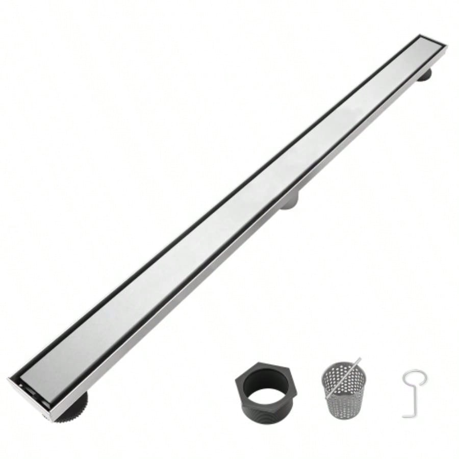 36 Inch Linear Shower Drain with Removable Cover, 304 Stainless Steel Shower Floor Drain with Hair Strainer and Leveling Feet