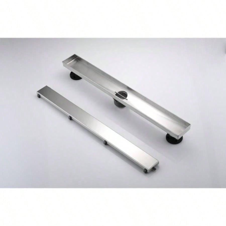 24 Inch Linear Shower Drain with Removable Cover, 304 Stainless Steel Shower Floor Drain with Hair Strainer and Leveling Feet
