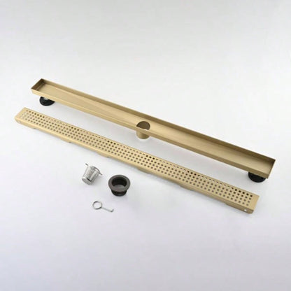 36 Inch Linear Shower Drain with Removable Quadrato Pattern Grate Cover, 304 Stainless Steel Shower Floor Drain with Hair Strainer and Leveling Feet