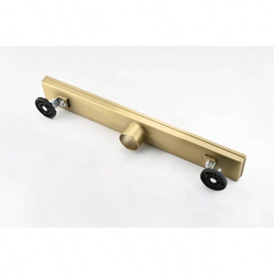 12 Inch Linear Shower Drain with Removable Quadrato Pattern Grate Cover, 304 Stainless Steel Shower Floor Drain with Hair Strainer and Leveling Feet