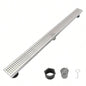30 Inch Linear Shower Drain with Removable Quadrato Pattern Grate Cover, 304 Stainless Steel Shower Floor Drain with Hair Strainer and Leveling Feet
