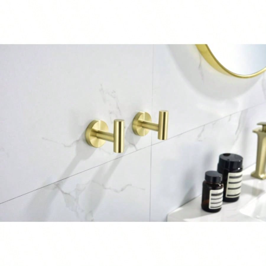 6 - Pieces Brushed Gold Bathroom Hardware Set SUS304 Stainless Steel Round Wall Mounted Includes Hand Towel Bar, Toilet Paper Holder, Robe Towel Hooks, Bathroom Accessories Kit