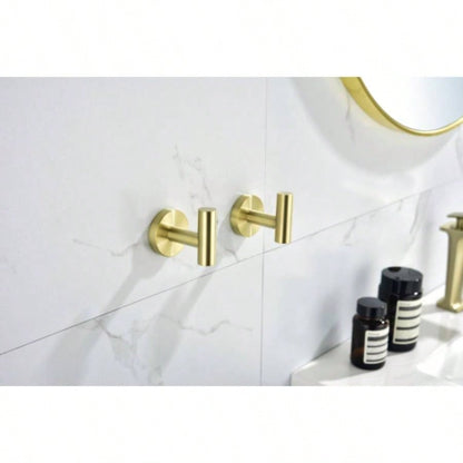 6 - Pieces Brushed Gold Bathroom Hardware Set SUS304 Stainless Steel Round Wall Mounted Includes Hand Towel Bar, Toilet Paper Holder, Robe Towel Hooks, Bathroom Accessories Kit