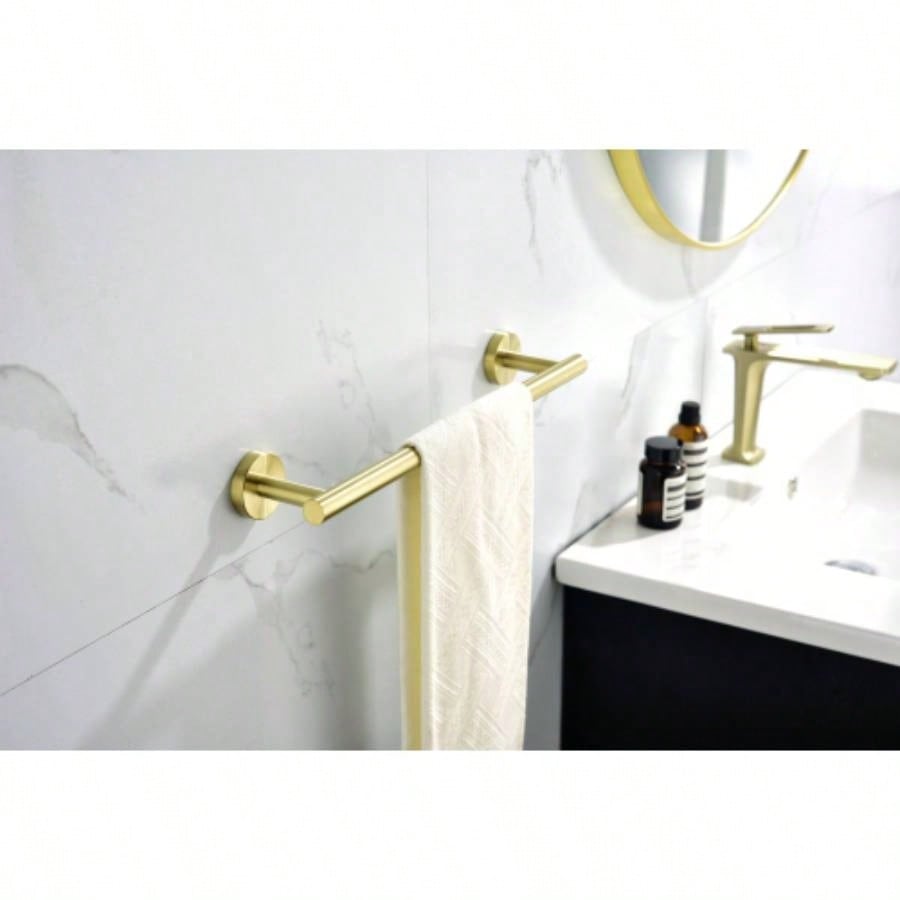 6 - Pieces Brushed Gold Bathroom Hardware Set SUS304 Stainless Steel Round Wall Mounted Includes Hand Towel Bar, Toilet Paper Holder, Robe Towel Hooks, Bathroom Accessories Kit
