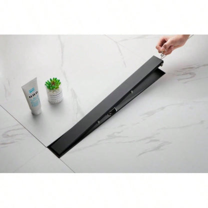 24 Inch Linear Shower Drain with Removable Cover, 304 Stainless Steel Shower Floor Drain with Hair Strainer and Leveling Feet