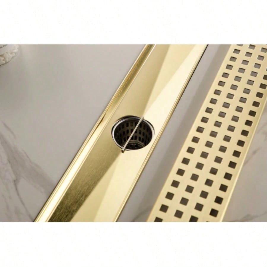 24 Inches Linear Shower Drain with Removable Quadrato Pattern Grate, 304 Stainless Shower Drain Included Hair Strainer and Leveling Feet, Flange