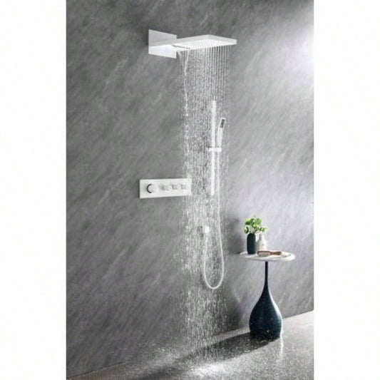 Wall mounted waterfall shower system with hand shower, sliding bar
