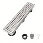 12 Inch Linear Shower Drain with Removable Quadrato Pattern Grate Cover, 304 Stainless Steel Shower Floor Drain with Hair Strainer and Leveling Feet