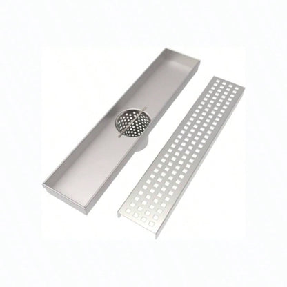 12 Inch Linear Shower Drain with Removable Quadrato Pattern Grate Cover, 304 Stainless Steel Shower Floor Drain with Hair Strainer and Leveling Feet