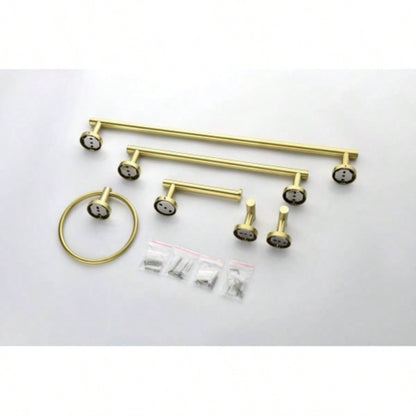 6 - Pieces Brushed Gold Bathroom Hardware Set SUS304 Stainless Steel Round Wall Mounted Includes Hand Towel Bar, Toilet Paper Holder, Robe Towel Hooks, Bathroom Accessories Kit