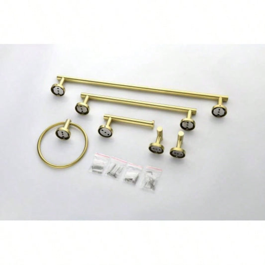 6 - Pieces Brushed Gold Bathroom Hardware Set SUS304 Stainless Steel Round Wall Mounted Includes Hand Towel Bar, Toilet Paper Holder, Robe Towel Hooks, Bathroom Accessories Kit