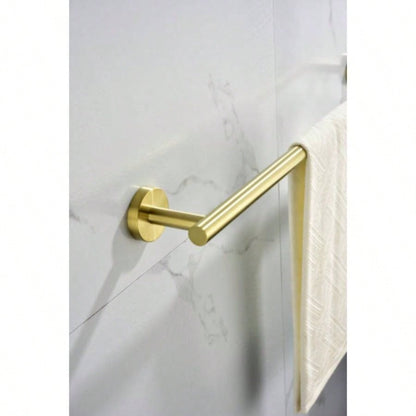 6 - Pieces Brushed Gold Bathroom Hardware Set SUS304 Stainless Steel Round Wall Mounted Includes Hand Towel Bar, Toilet Paper Holder, Robe Towel Hooks, Bathroom Accessories Kit