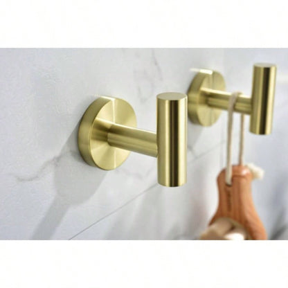 6 - Pieces Brushed Gold Bathroom Hardware Set SUS304 Stainless Steel Round Wall Mounted Includes Hand Towel Bar, Toilet Paper Holder, Robe Towel Hooks, Bathroom Accessories Kit
