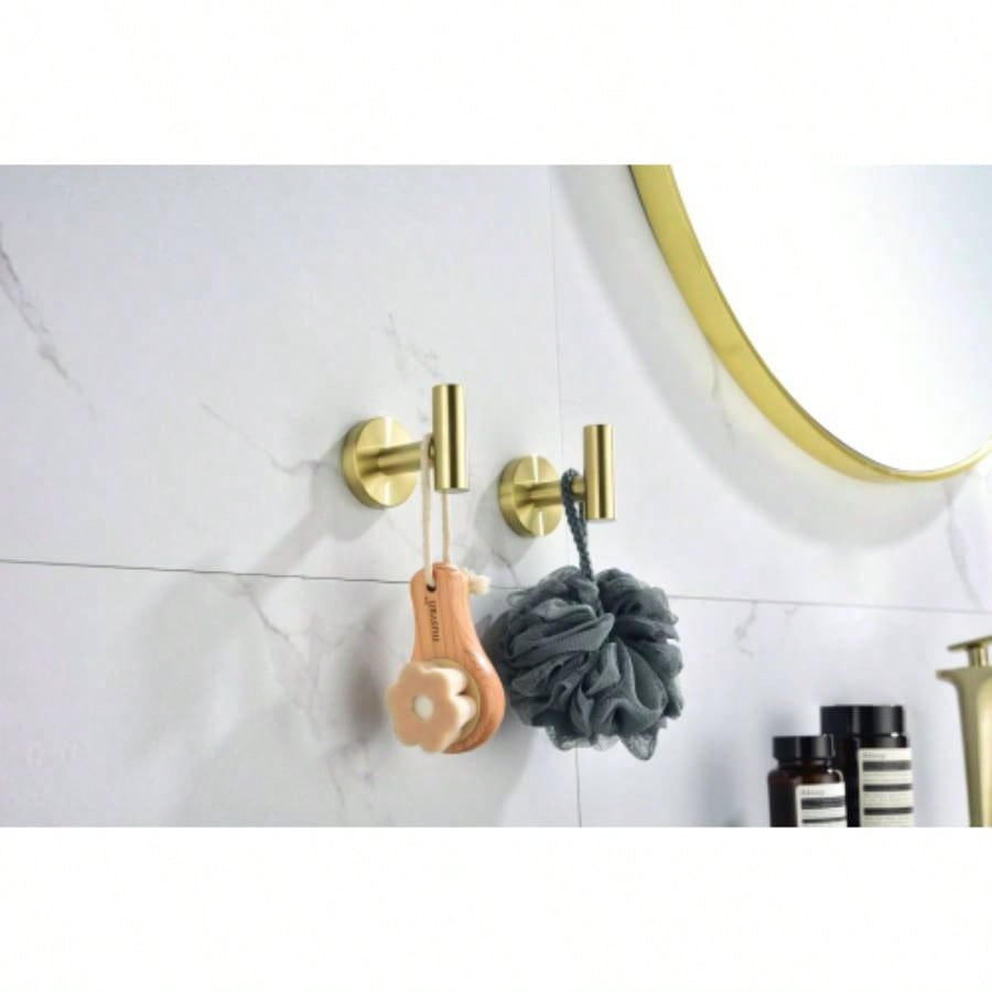 6 - Pieces Brushed Gold Bathroom Hardware Set SUS304 Stainless Steel Round Wall Mounted Includes Hand Towel Bar, Toilet Paper Holder, Robe Towel Hooks, Bathroom Accessories Kit